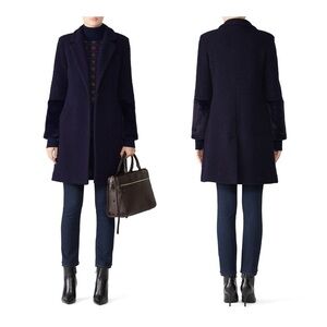Anthropologie HUTCH Navy Elaina One Button Textured Mid Length Coat Size Large